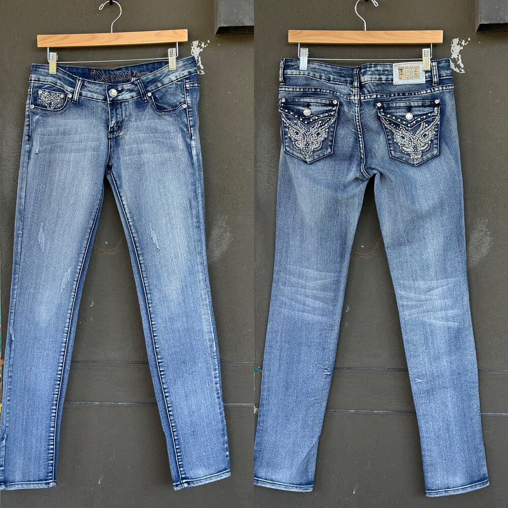 Vintage Y2K Montana Jeans Women's 9/10 Bedazzled Pockets Low-Rise Skinny Denim